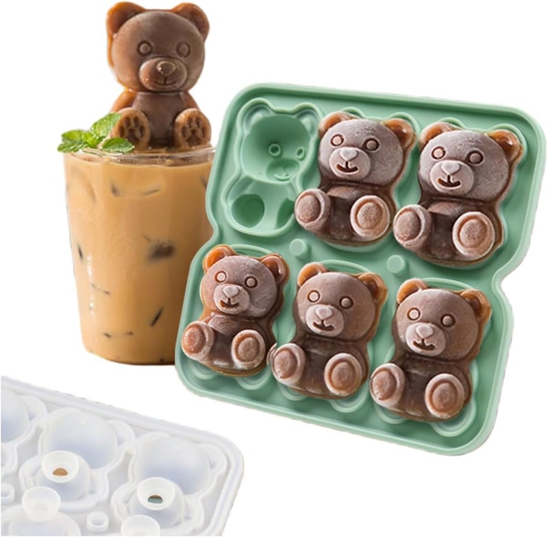Nerien Bear Ice Cube Tray Mold - 3D Bear Shape Ice Cube Trays, Cute Ice Cube Molds for Whiskey Bourbon, 4-Hole Large Fun Shapes Ice Cube Trays, Funny Bear Gifts for Bear Lovers Women Men - Image 1